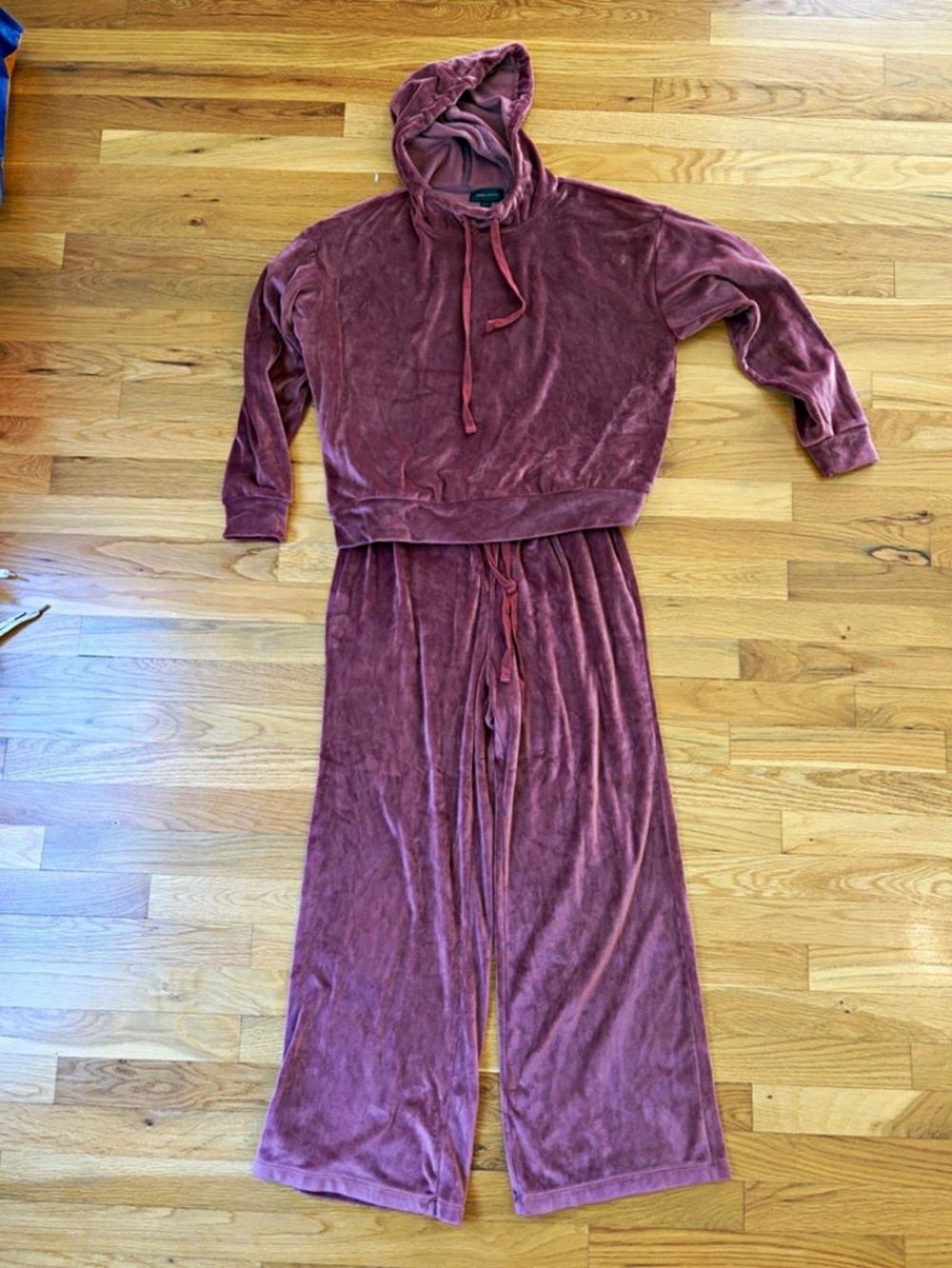 SUMMERSALT The Plush Velour 2-Piece Hoodie Wide-Leg Pants Set Mauve Size Small
